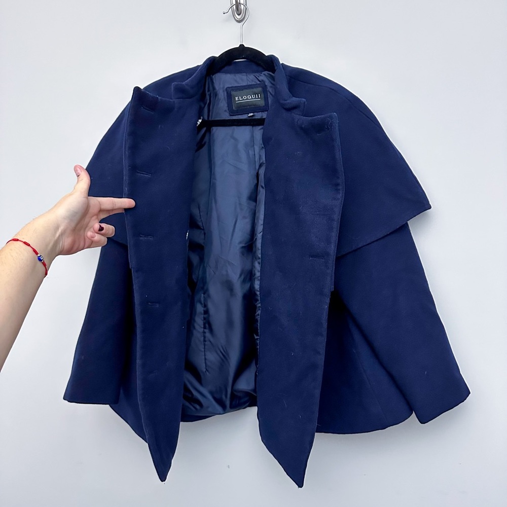 Eloquii Navy Pea Coat with Gold Buttons (Missing Button) - Picture 4 of 5